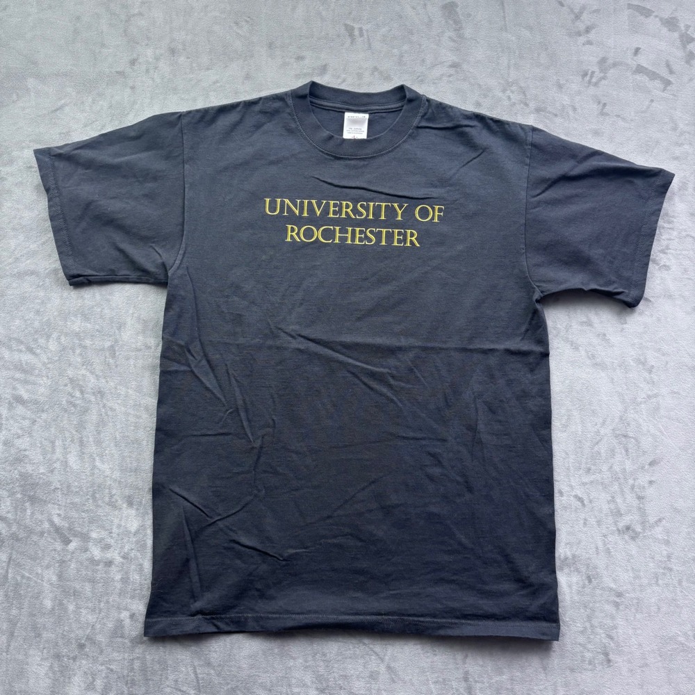 Vtg Anvil University of Rochester Yellowjackets T-Shirt Mens L Black Graphic Tee